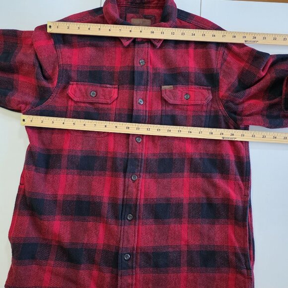 Orvis Shirt Jacket Mens M Buffalo Plaid Flannel Red Black Buttons Pockets Chore - Picture 4 of 15